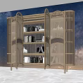 Elegant Wooden Bookcase With Rattan Panels Open Shelves And Starry Sky Wall