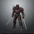 Armored Warrior Character With Red And Black Spiked Armor And Dual Swords