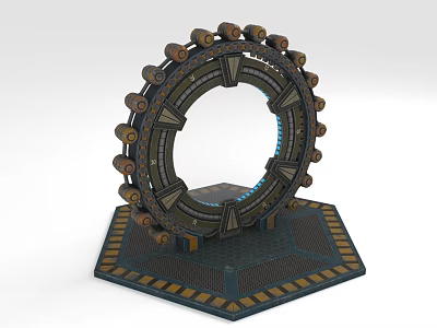 Circular Mechanical Structure Design With Base Platform Metal Gears Blue Accents And Yellow Stripes 3d model