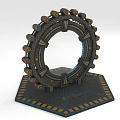 Circular Mechanical Structure Design With Base Platform Metal Gears Blue Accents And Yellow Stripes
