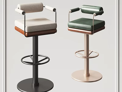Modern Upholstered Bar Stools With Armrests And Metal Swivel Bases In Black And Green 3d model