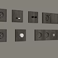 Brown Wall Mounted Electrical Switch Sockets With Various Designs and Functional Features 3d model