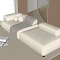 Modern Double Sofa Cream Double Sofa Carpet Books Blanket Curtain 3d model