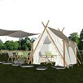 Delightful Garden Decor Setup With White Tent Sunshade Canopy Green Lawn And Tables Chairs