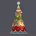 Colorful Decorated Christmas Tree With Gifts Candies Stars Cloud Patterns And Festive Design