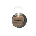 Wooden Fist Shaped Wall Lamp With Transparent Bulb And Glowing Filament On Gray Wall