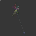 Low Poly Pink Plant With Geometric Leaves On Black Background Showing Reflection And Light Spots