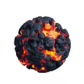 Molten Volcanic Rock Sphere With Black Exterior And Flowing Red Orange Magma