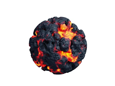 Molten Volcanic Rock Sphere With Black Exterior And Flowing Red Orange Magma 3d model