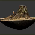 Handcrafted Wooden Stone Sculpture Featuring Tree Stump Roots and Base