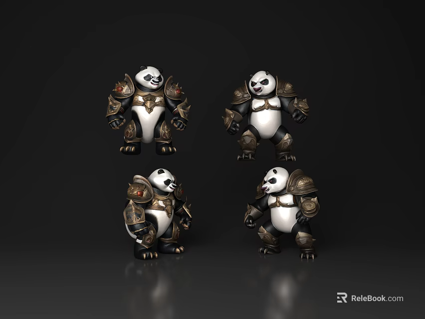 Reptile Figures In Battle Armour Standing On Black Reflective Background 3d model 