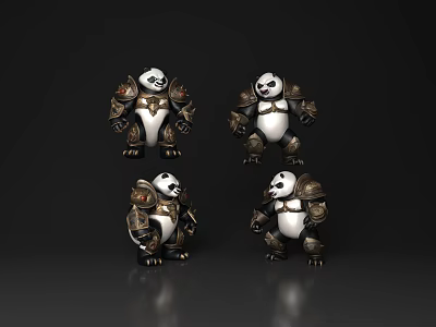 Reptile Figures In Battle Armour Standing On Black Reflective Background 3d model