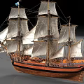 Detailed Wooden Ship Model With Multiple White Sails Brown Hull And Swedish Flag