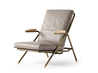Modern Leisure Chair With Gray Leather Seat Wooden Armrests And Metal Frame 3d model