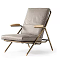 Modern Leisure Chair With Gray Leather Seat Wooden Armrests And Metal Frame