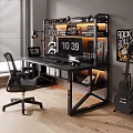 Modern Home Office Desk And Chair Set With Bookshelf Digital Clock And Coffee Decor