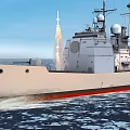 Warship At Sea With Rocket Launch And Radar Antennas On Deck 3d model