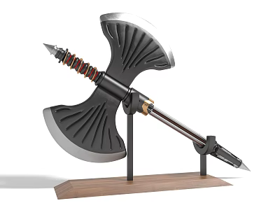 Ornament Decoration Set Featuring Metal Axe With Wooden Base And Decorative Design 3d model