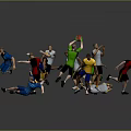 People In Colored Sportswear Playing Sports Jumping Running Reaching On Gray Background With Reflective Floor