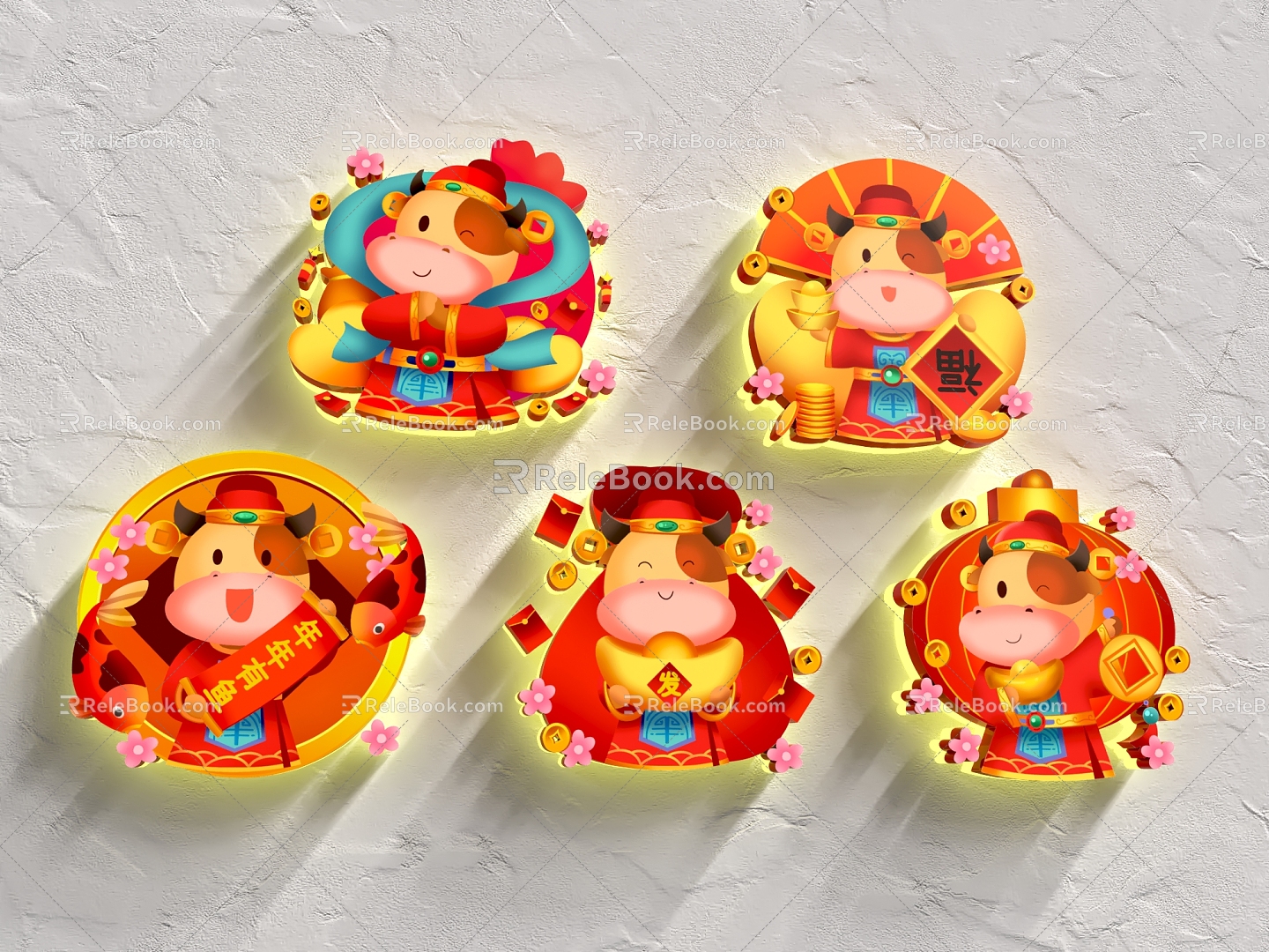 New Chinese logo cute cartoon cow 3d model