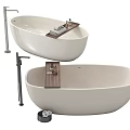 Modern Sleek Oval Freestanding Bathtub with Wooden Tray and Chrome Faucet