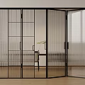 Modern Interior Design Featuring Sleek Black Frame Sliding Doors With Textured Glass Panels