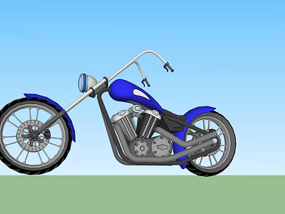 Blue Classic Motorcycle With Long Handlebars Chrome Engine And Black Wheels 3d model