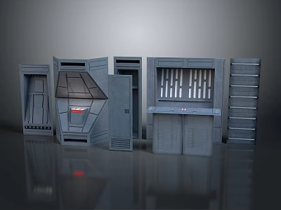 Grey Modern Doors With Various Designs Including Glass Panels Louvered Grilles And Storage Combinations 3d model
