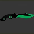 TAC-10 Tactical Knife With Green Blade Black Handle Circular Design And Reflective Surface