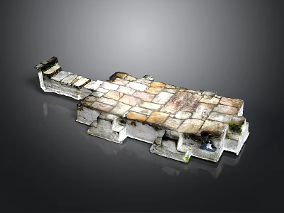 Ancient Stone Architectural Component With Damaged Surface And Moss Growth 3d model