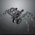 Mechanical Spider Robot With Biomorphic Design And Futuristic Glowing Blue Legs