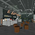 Modern Cafe Interior With Dark Brick Walls Dolphin Decorations Bar Counter Round Stools Green Plants