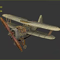 Vintage Biplane Airplane With Red Propeller And White Wing Details In Classic Style