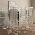 Transparent Glass Partition With Various Design Glass Blocks In Interior With Wooden Floor And Plants