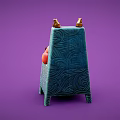 Fat Horned Character Sitting On Blue Throne With Small Creatures Holding Spoon And Fork