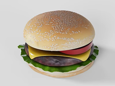 Delicious Hamburger With Sesame Seed Bun Lettuce Tomato Cheese And Patty 3d model