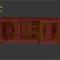 Classic Red Wooden Storage Cabinet With Carved Doors And Open Shelves