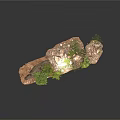 Modern Decorative Arrangement With Wooden Plank Stones Fresh Green Moss And Natural Elements