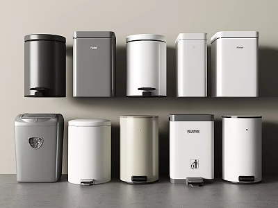 Various Colored Household Trash Cans With Pedal Design And Stylish Styles 3d model
