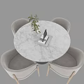 Modern Round Dining Table Set With Marble Top And Four Chairs 3d model