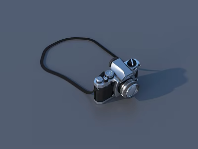 Vintage Style Digital Camera With Black Strap Silver Black Body Lens And Buttons 3d model