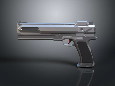 Futuristic Silver Gray Pistol With Streamlined Metallic Design And Ergonomic Grip 3d model