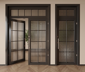 French double door black solid wood glass single double door 3d model