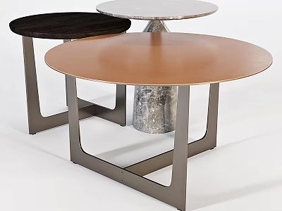 Modern Round Tables With Marble Wooden Copper Tops And Metal Frames 3d model