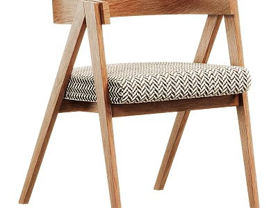 Modern Dining Chair With Wooden Frame And Herringbone Pattern Upholstered Seat 3d model