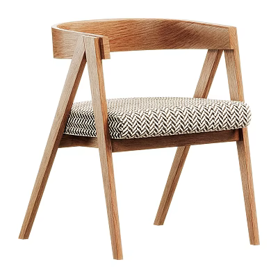 Modern Dining Chair With Wooden Frame And Herringbone Pattern Upholstered Seat 3d model