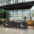 Modern Milk Tea Shop Interior With Open Counter Display Cases And Wooden Seats