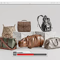 Diverse Luggage Bags Display With Woven Leather Backpack Handbag And Storage Case On Marble Platforms