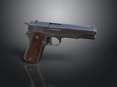 Vintage Metallic Pistol With Detailed Wooden Grip Isolated On Dark Background 3d model