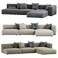 Modern Beige Double Sofa With Soft Fabric And Decorative Pillows